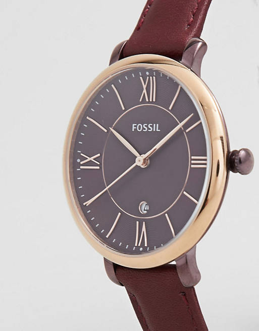 Fossil Jacqueline Burgundy Dial Burgundy Leather Strap Watch for Women  - ES4099 Watches Fossil   