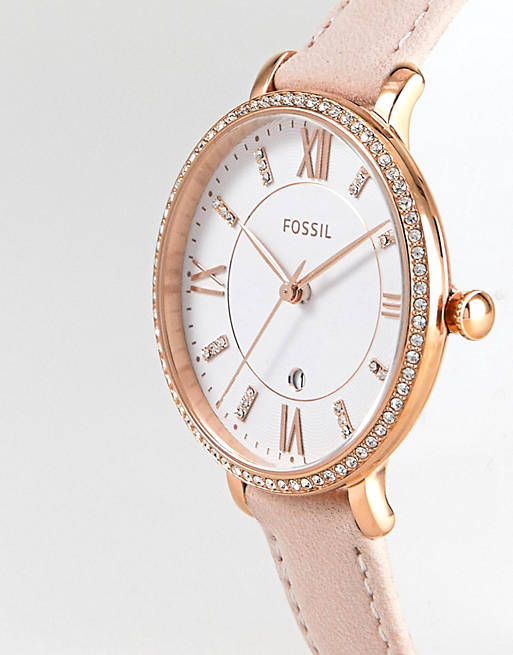 Fossil Jacqueline White Dial Pink Leather Strap Watch for Women - ES4303 Watches Fossil   