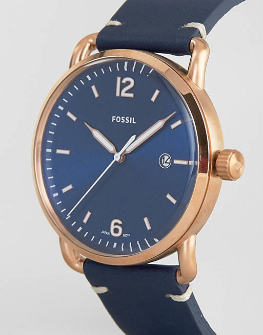 Fossil The Commuter Blue Dial Blue Leather Strap Watch for Men - FS5274 Watches Fossil   