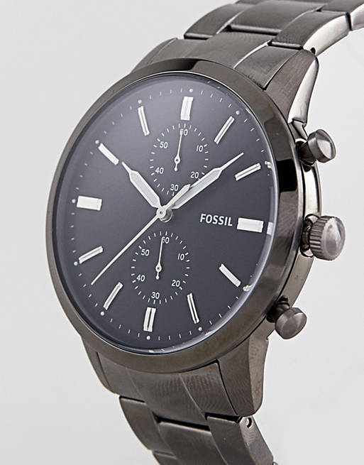 Fossil Townsman Chronograph Black Dial Silver Steel Strap Watch for Men - FS5349 Watches Fossil   