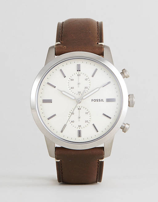 Fossil Townsman Chronograph White Dial Brown Leather Strap Watch for Men - FS5350 Watches Fossil   