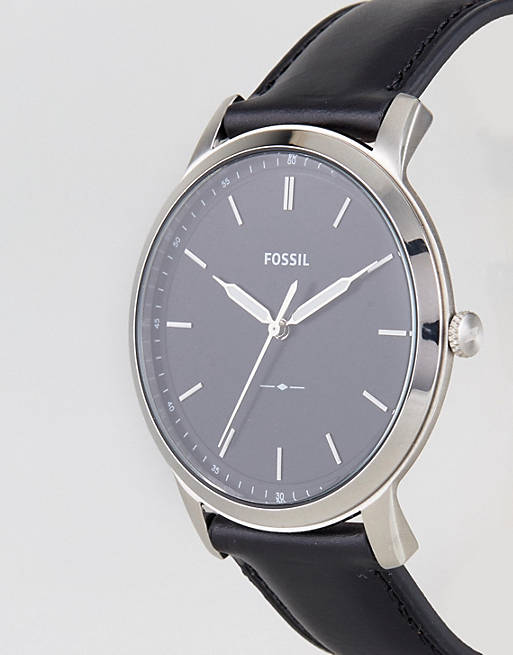 Fossil The Minimalist Three Hand Black Dial Black Leather Strap Watch for Men - FS5398 Watches Fossil   