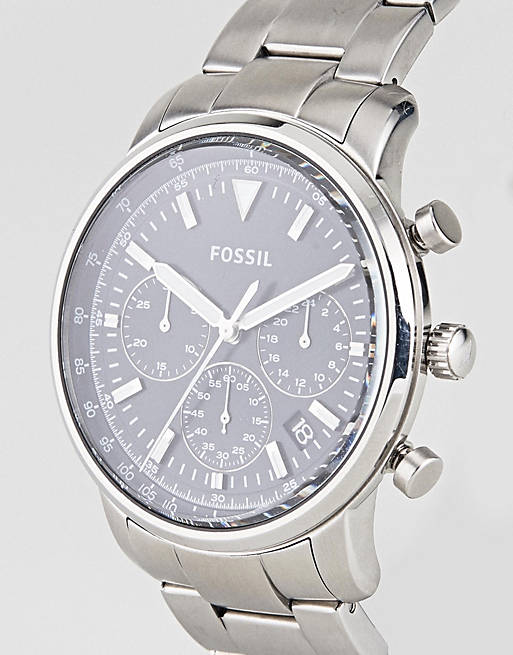 Fossil Goodwin Chronograph Black Dial Silver Steel Strap Watch for Men - FS5412 Watches Fossil   