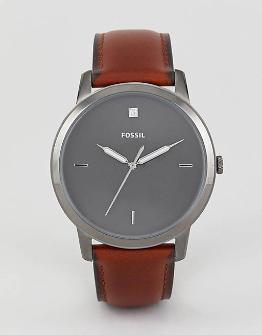 Fossil The Minimalist 3H Grey Dial Brown Leather Strap Watch for Men - FS5479 Watches Fossil   