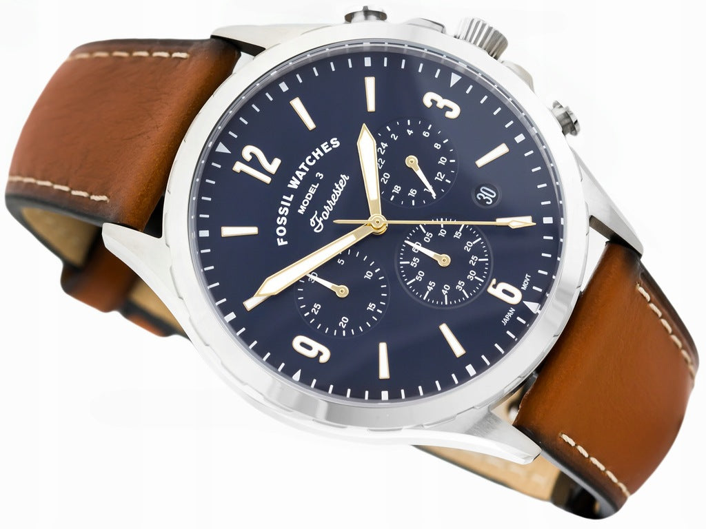 Fossil Forrester Chronograph Blue Dial Brown Leather Strap Watch for Men -  S5607 Watches Fossil   