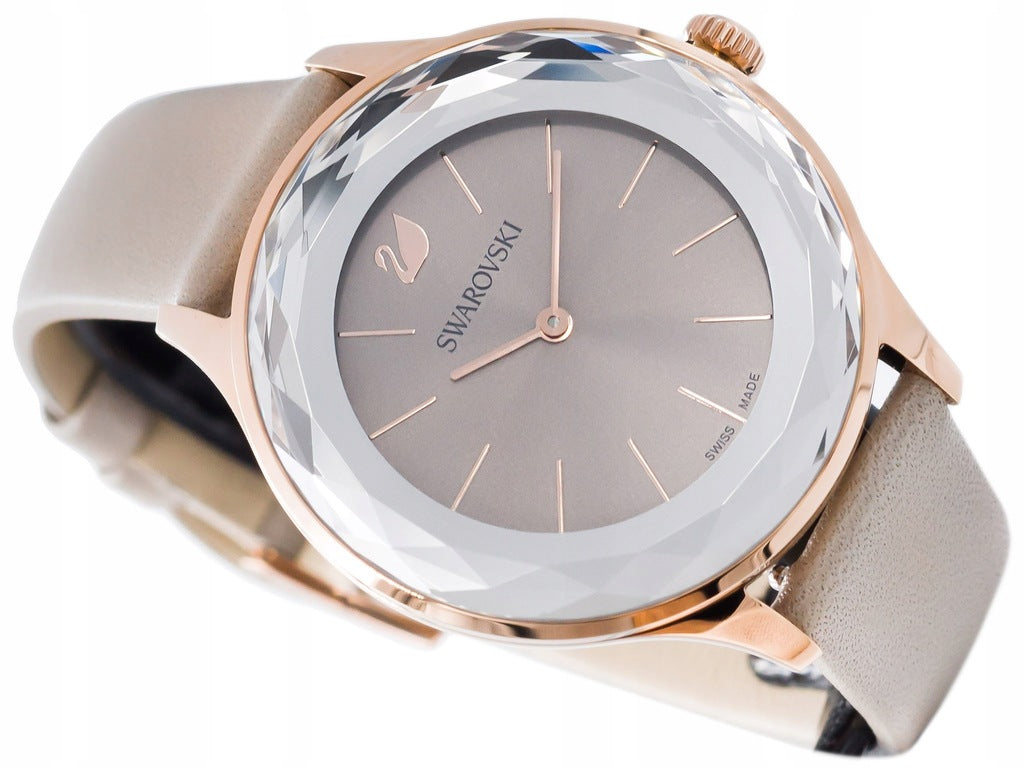 Swarovski Octea Nova Grey Dial Grey Leather Strap Watch for Women - 5295326 Watches Swarovski   