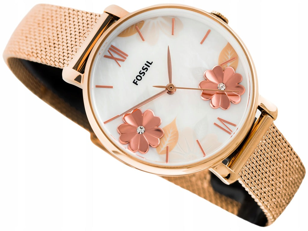 Fossil Jacqueline Three-Hand White Dial Rose Gold Mesh Bracelet Watch for Women - ES4534 Watches Fossil   