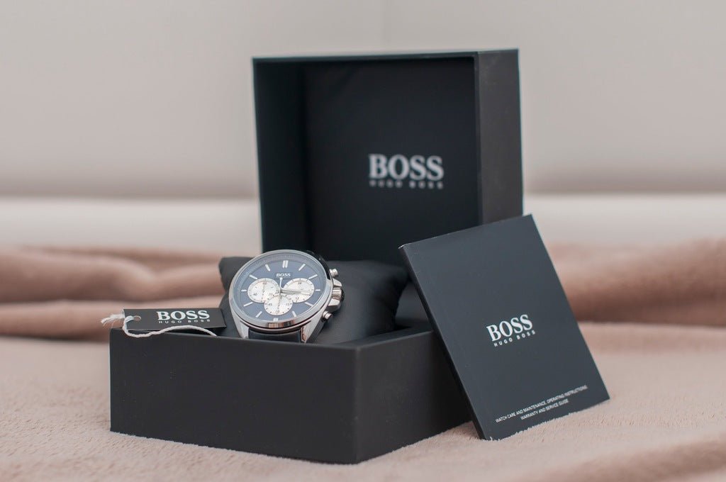 Hugo Boss Driver Blue Dial Black Leather Strap Watch for Men - 1512882 Watches Hugo Boss   