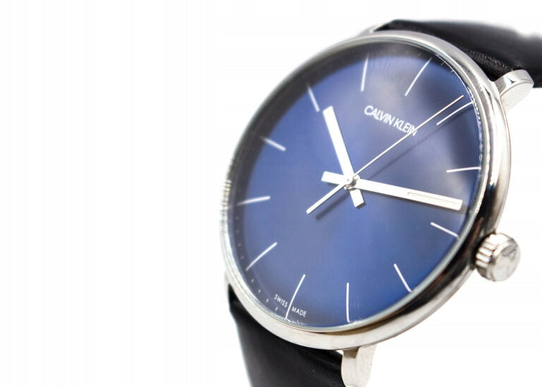 Calvin Klein High Noon Quartz Blue Dial Black Leather Strap Watch for Men - K8M211CN Watches Calvin Klein   