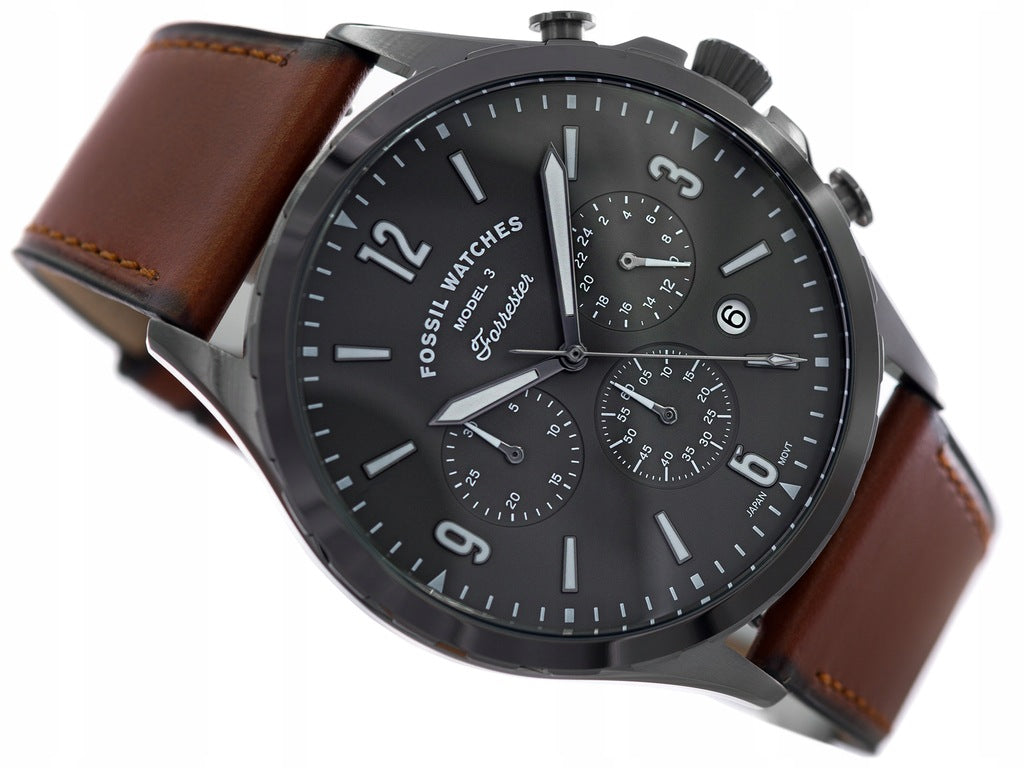 Fossil Forrester Chronograph Black Dial Brown Leather Strap Watch for Men - FS5815 Watches Fossil   