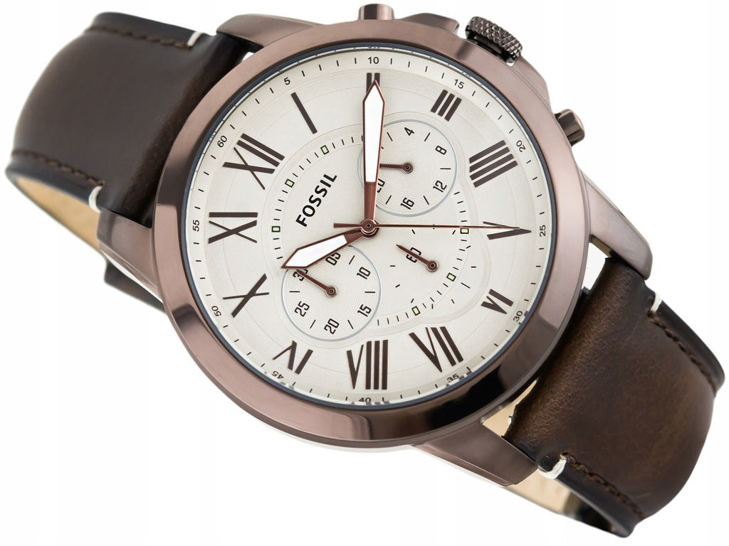 Fossil Grant Chronograph White Dial Brown Leather Strap Watch for Men - FS5344 Watches Fossil   