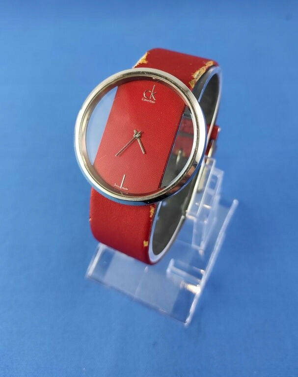 Calvin Klein Glam Transparent Dial Red Leather Strap Watch for Women - K9423144 Watches Calvin Klein   