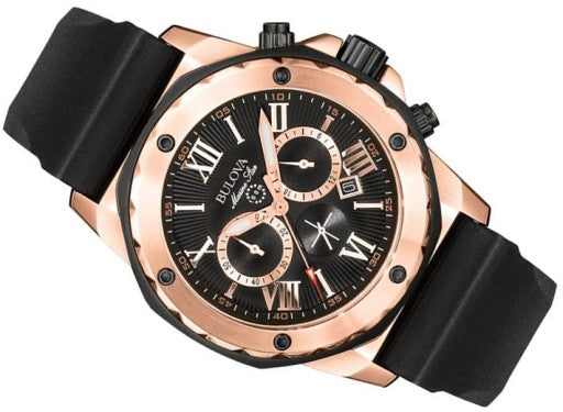 Bulova Marine Star Chronograph Black Dial Black Leather Strap Watch for Men - 98B104 Watches Bulova   