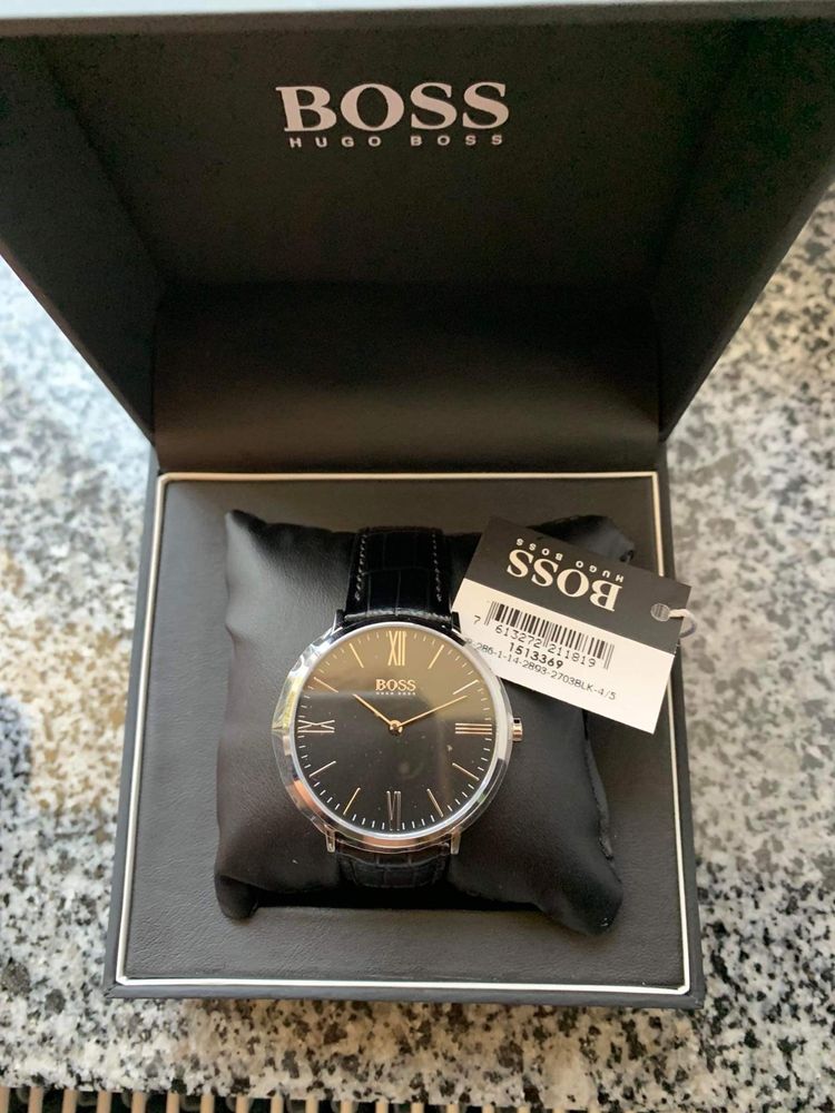 Hugo Boss Jackson Black Dial Black Leather Strap Watch for Men - 1513369 Watches Hugo Boss   