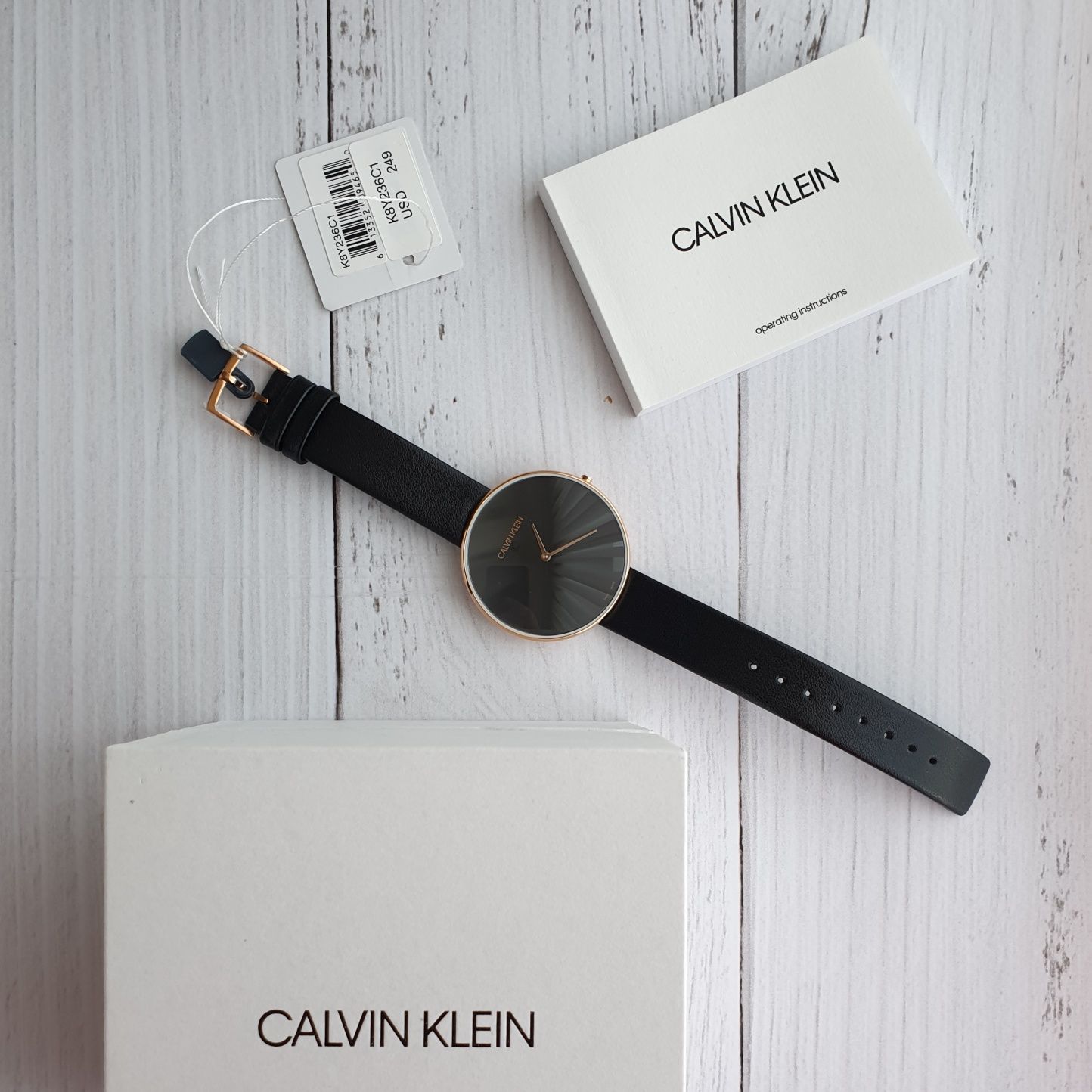 Calvin Klein Full Moon Black Dial Black Leather Strap Watch for Women - K8Y236C1 Watches Calvin Klein   