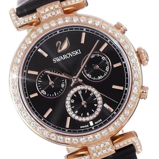 Swarovski Era Journey Chronograph Black Dial Black Leather Strap Watch for Women - 5295320 Watches Swarovski   