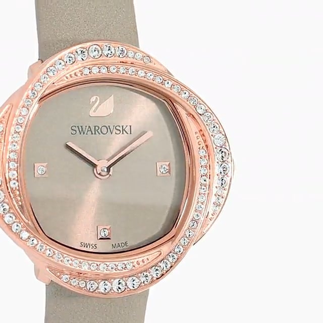 Swarovski Crystal Flower Grey Dial Grey Leather Strap Watch for for Women - 5552424 Watches Swarovski   