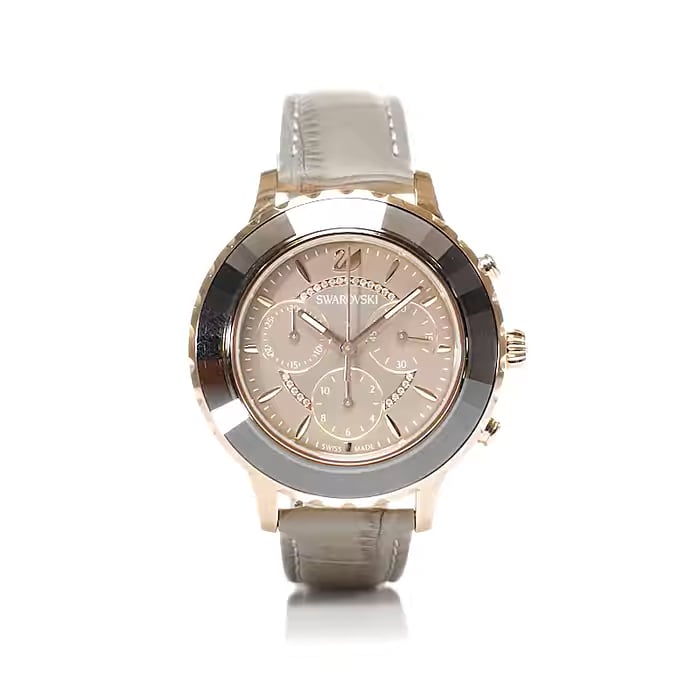 Swarovski Octea Lux Chrono Grey Dial Grey Leather Strap Watch for Women - 5452495 Watches Swarovski   