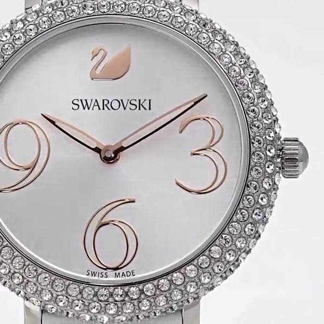 Swarovski Crystal Frost Silver Dial White Leather Strap Watch for Women - 5484070 Watches Swarovski   