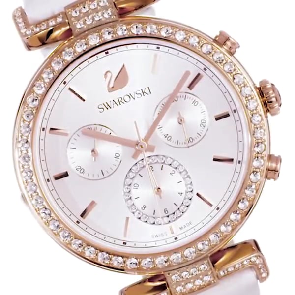 Swarovski Era Journey Silver Dial White Leather Strap Watch for Women - 5295369 Watches Swarovski   