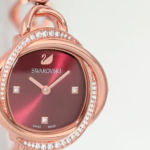 Swarovski Crystal Flower Red Dial Rose Gold Steel Strap Watch for Women - 5552783 Watches Swarovski   