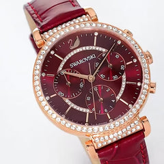 Swarovski Passage Chrono Red Dial Red Leather Strap Watch for Women - 5580345 Watches Swarovski   