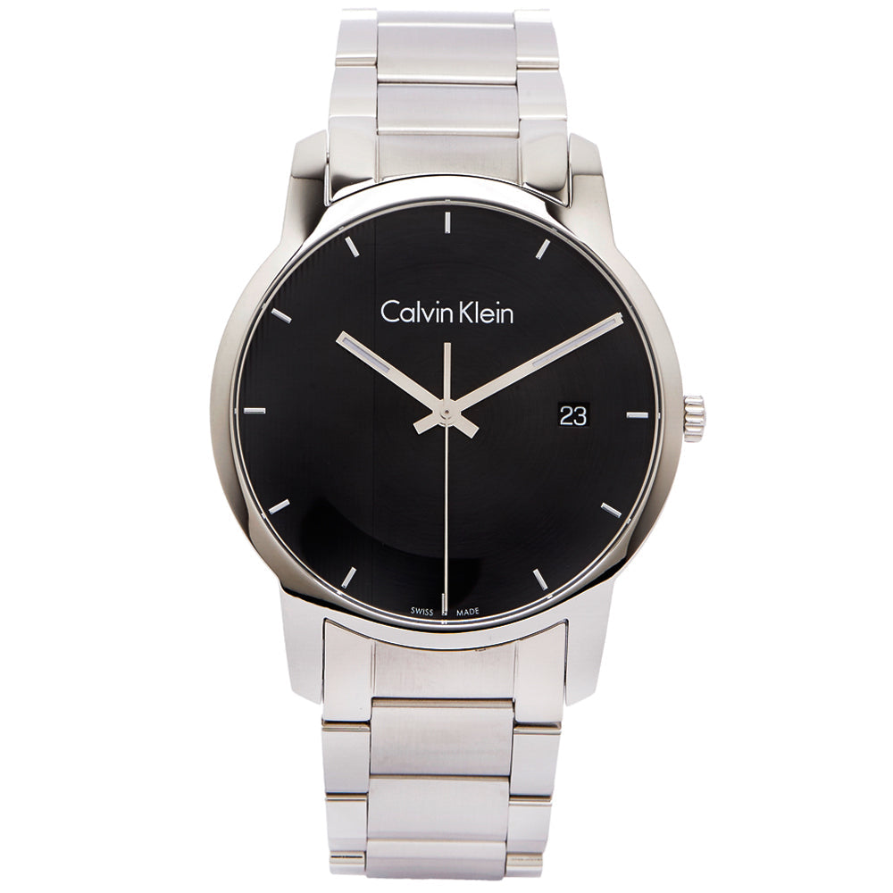 Calvin Klein City Chronograph Black Dial Silver Steel Strap Watch for Men - K2G2G14Y Watches Calvin Klein   