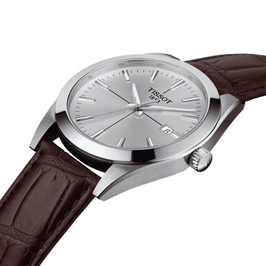 Tissot Gentleman Silver Dial Brown Leather Strap Watch For Men - T127.410.16.031.00 Watches Tissot   