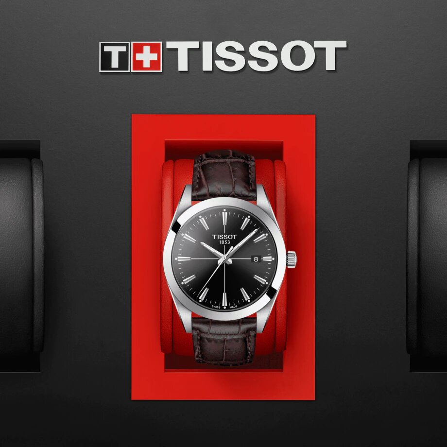 Tissot Gentlemen Black Dial Brown Leather Strap Watch for Men - T127.410.16.051.01 Watches Tissot   