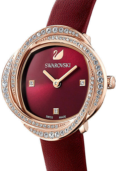 Swarovski Crystal Flower Red Dial Red Leather Strap Watch for Women - 5552780 Watches Swarovski   