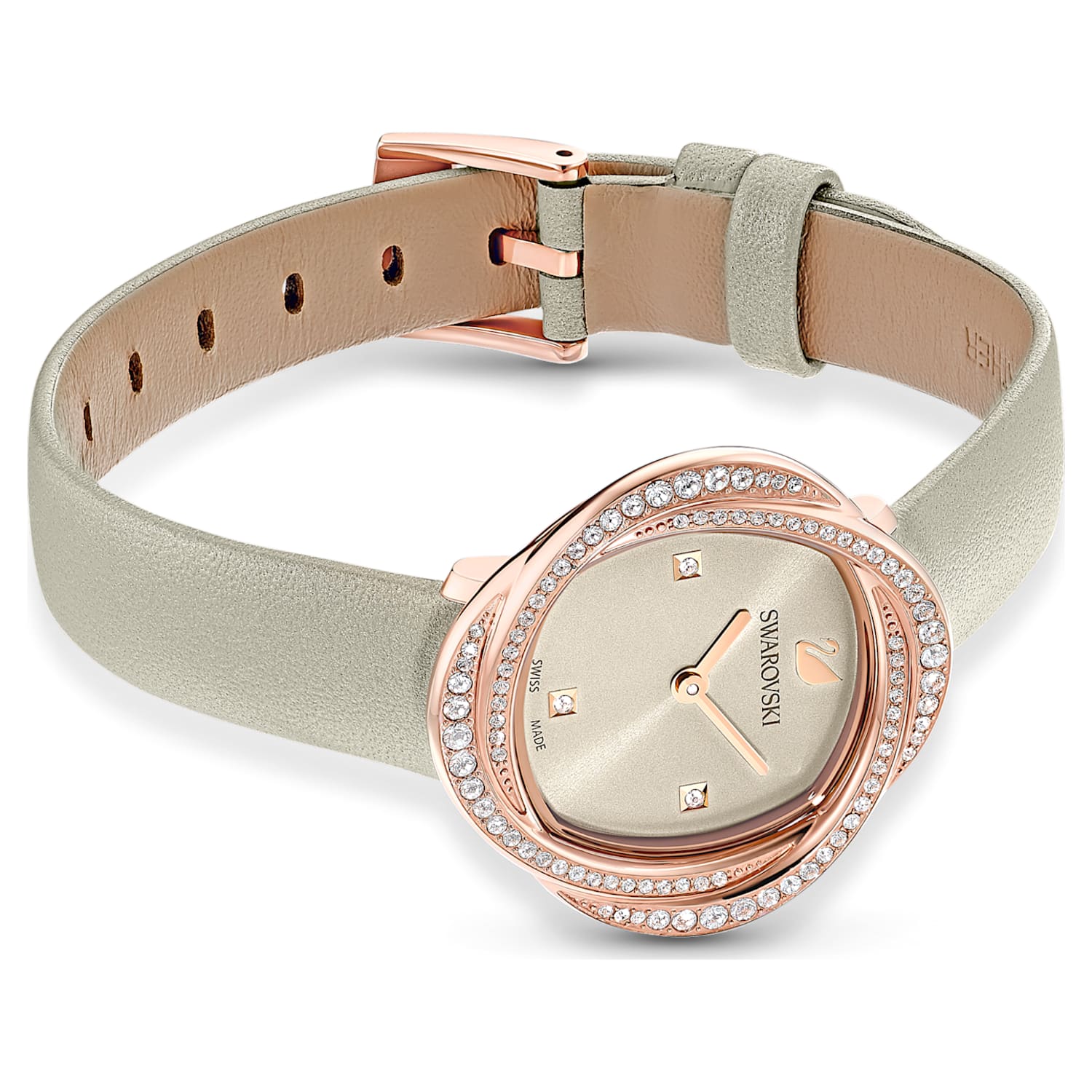 Swarovski Crystal Flower Grey Dial Grey Leather Strap Watch for for Women - 5552424 Watches Swarovski   