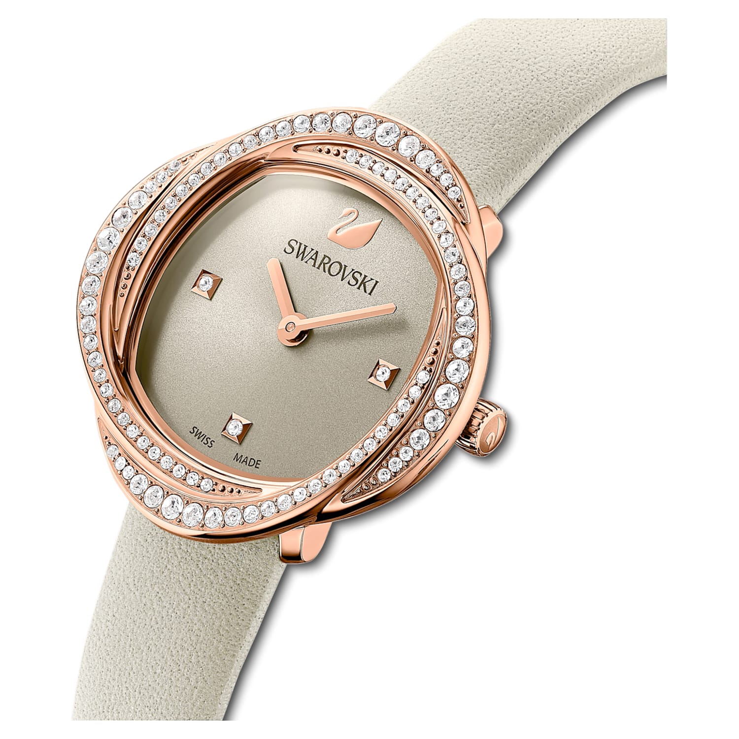 Swarovski Crystal Flower Grey Dial Grey Leather Strap Watch for for Women - 5552424 Watches Swarovski   