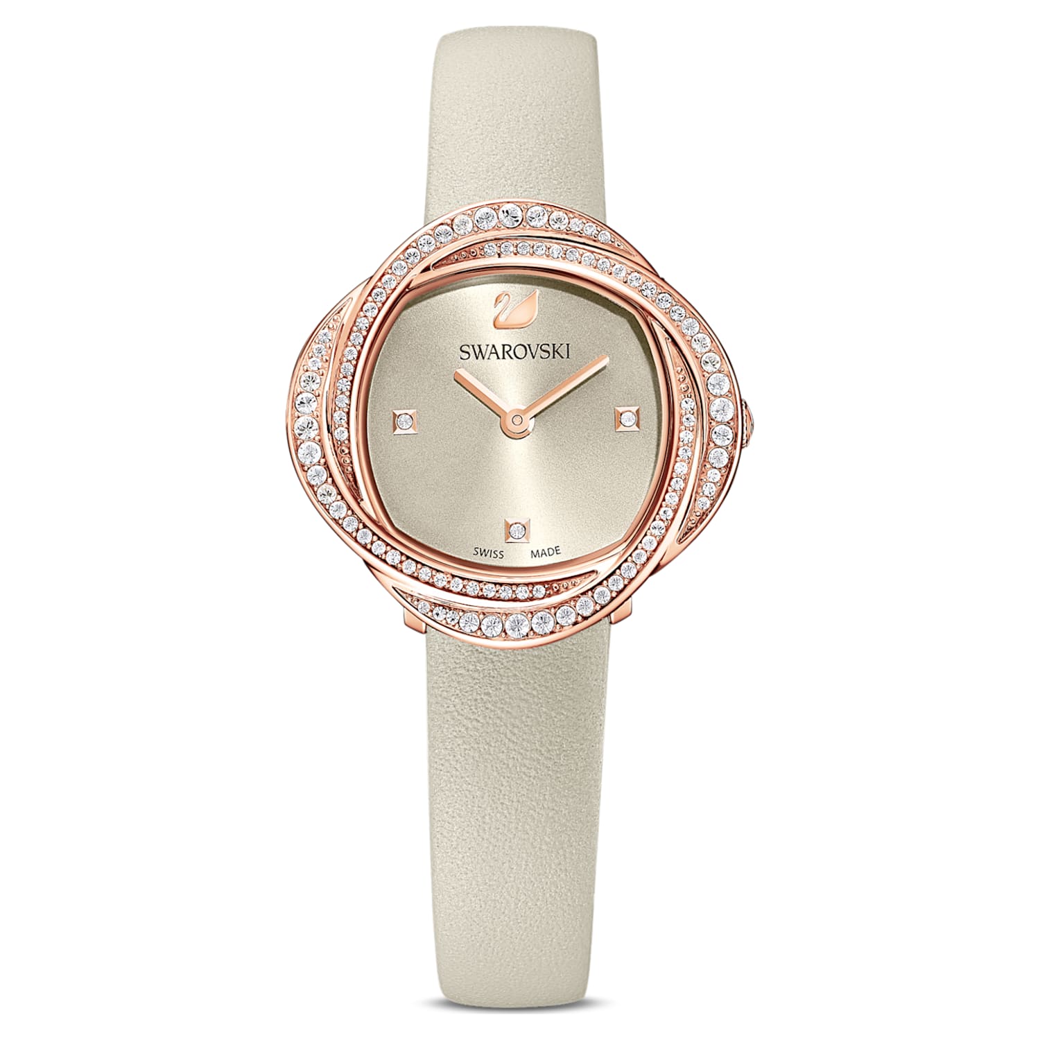 Swarovski Crystal Flower Grey Dial Grey Leather Strap Watch for for Women - 5552424 Watches Swarovski   