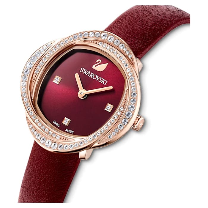 Swarovski Crystal Flower Red Dial Red Leather Strap Watch for Women - 5552780 Watches Swarovski   