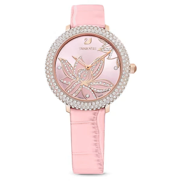 Swarovski Crystal Quartz Pink Dial Pink Leather Strap Watch for Women - 5575217 Watches Swarovski   