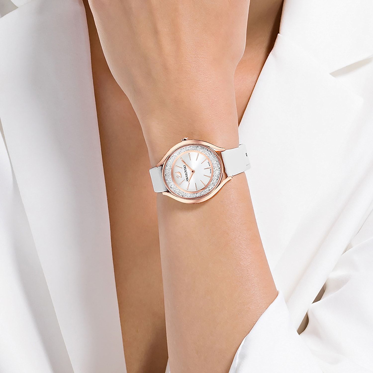 Swarovski Crystalline Aura Silver Dial White Leather Strap Watch for Women - 5519453 Watches Swarovski   