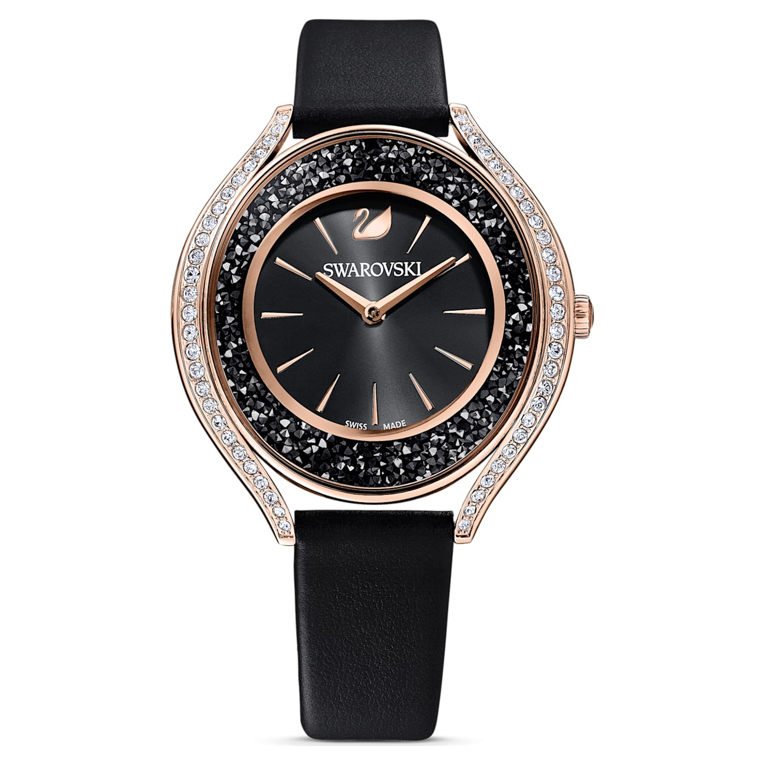 Swarovski Crystalline Aura Black Dial Black Leather Strap Watch for Women - 5558634 Watches Swarovski   