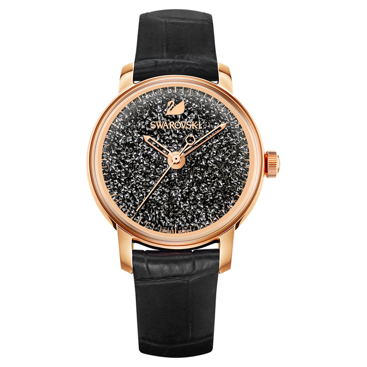 Swarovski Crystalline Hours Black Dial Black Leather Strap Watch for Women - 5295377 Watches Swarovski   