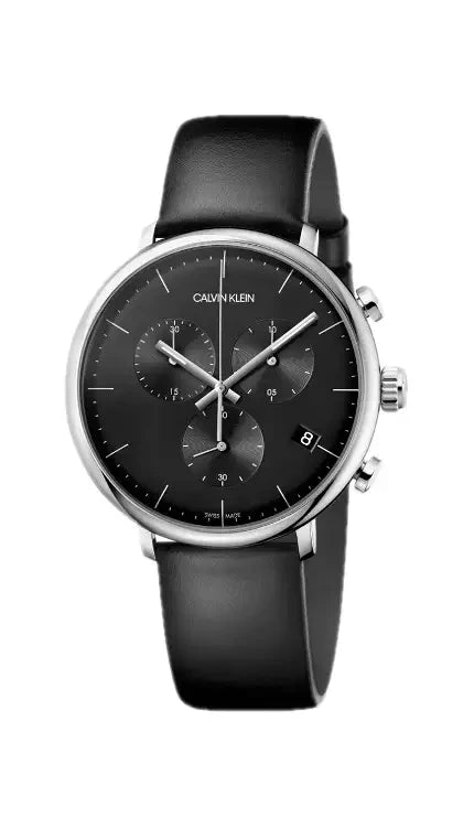 Calvin Klein High Noon Chronograph Black Dial Black Leather Strap Watch for Men - K8M271C1 Watches Calvin Klein   