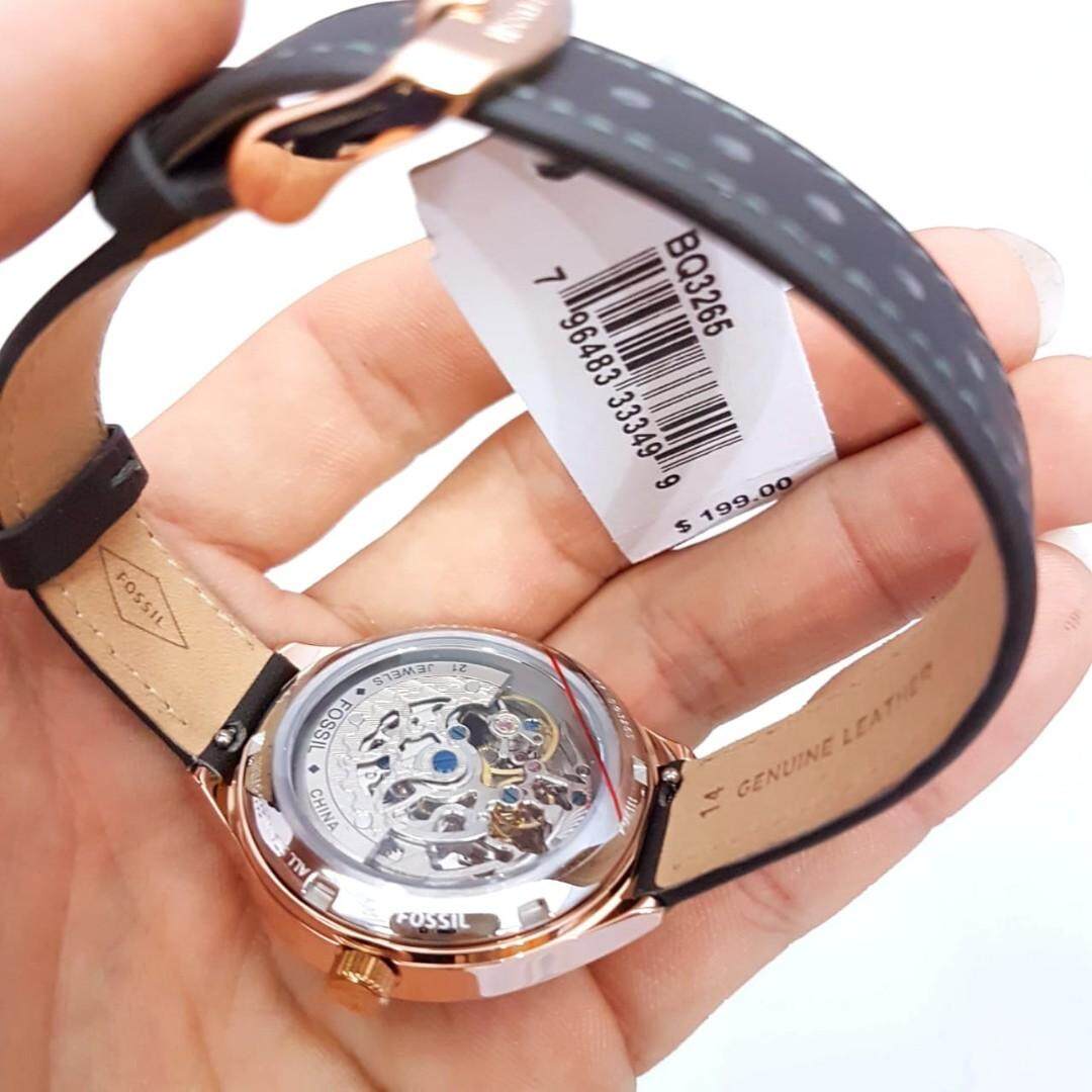 Fossil Suitor Mechanical Grey Dial Grey Leather Strap Watch for Women - BQ3265 Watches Fossil   