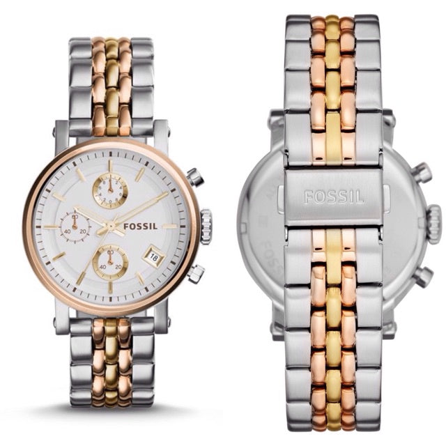 Fossil Boyfriend Chronograph White Dial Two Tone Steel Strap Watch for Women - ES3840 Watches Fossil   