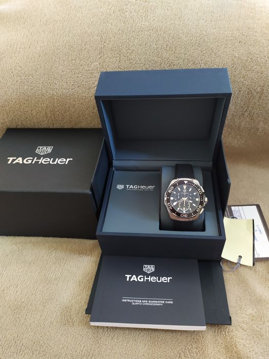 Tag Heuer Carrera Aquaracer Quartz Chronograph Black Dial Black Rubber Strap Watch for Men - CAY111A.FT6041 Watches Tag Heuer   