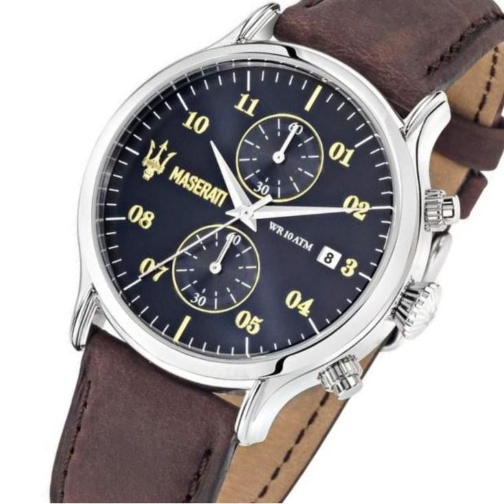 Maserati Epoca Chronograph Blue Dial Brown Leather Watch For Men - R8871618001 Watches Maserati   