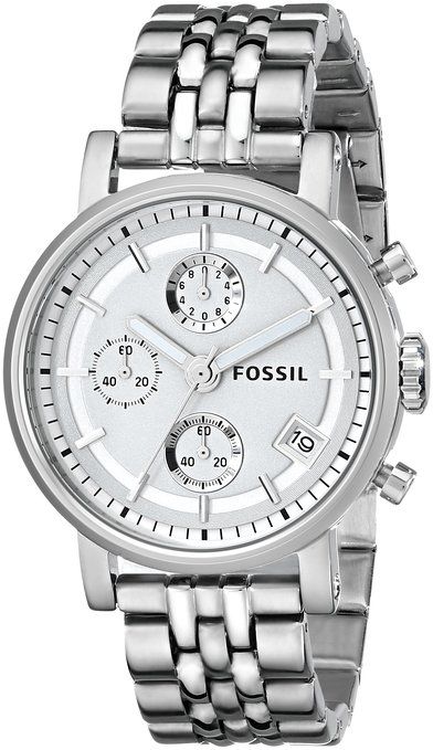 Fossil Boyfriend Chronograph Silver Dial Silver Steel Strap Watch for Women - ES2198 Watches Fossil   