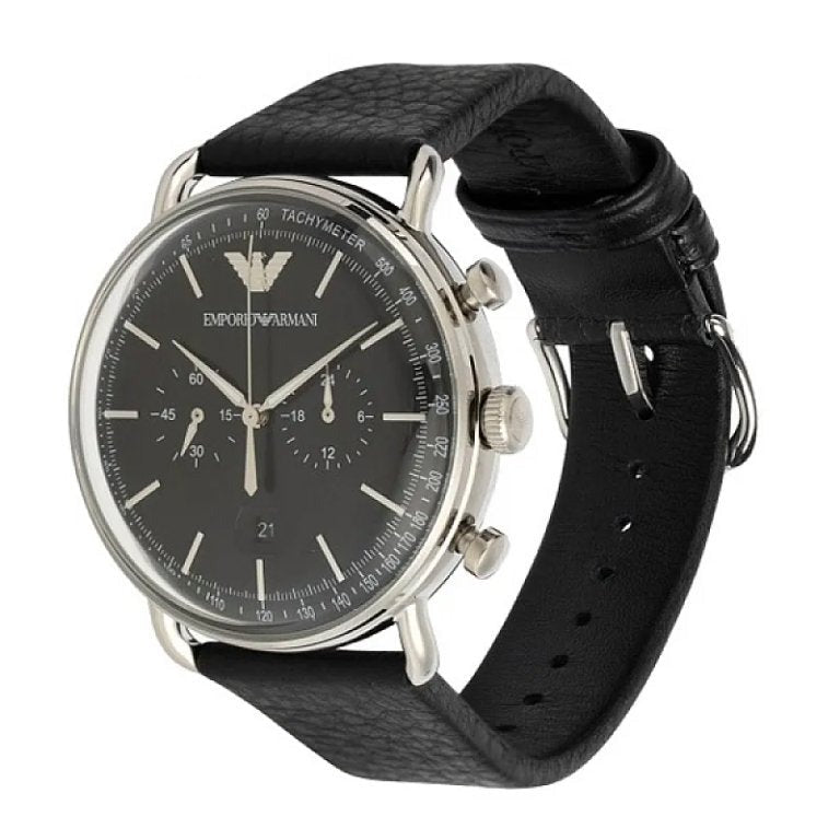 Emporio Armani Aviator Chronograph Black Dial Black Leather Strap Watch For Men - AR11143 Watches Emporio Armani   