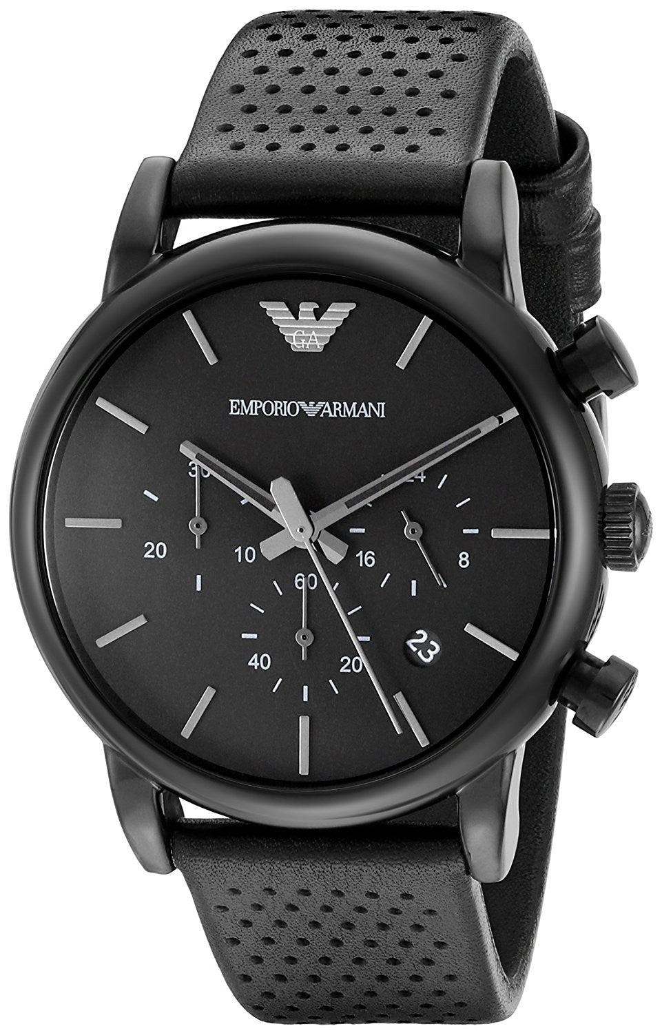 Emporio Armani Luigi Chronograph Black Dial Black Leather Strap Watch For Men - AR1737 Watches Emporio Armani   