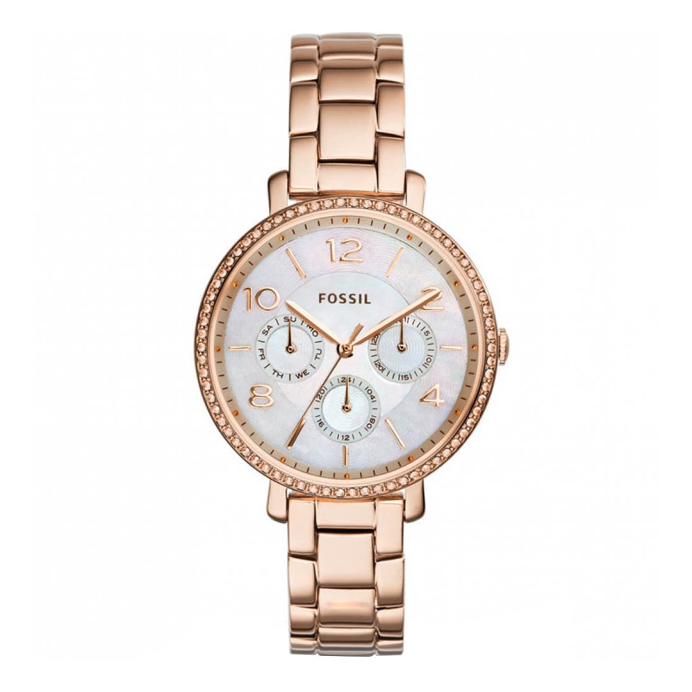 Fossil Jacqueline Multi Function Mother of Pearl Dial Rose Gold Steel Strap Watch for Women - ES3757 Watches Fossil   