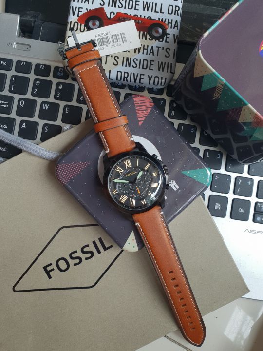 Fossil Grant Chronograph Black Dial Brown Leather Strap Watch for Men - FS5241 Watches Fossil   