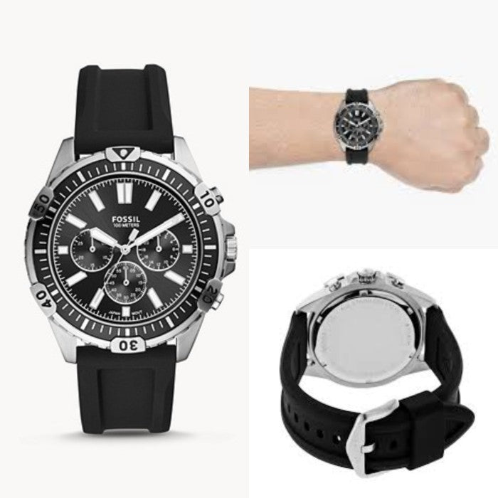 Fossil Garrett Chronograph Black Dial Black Rubber Strap Watch for Men - FS5624 Watches Fossil   