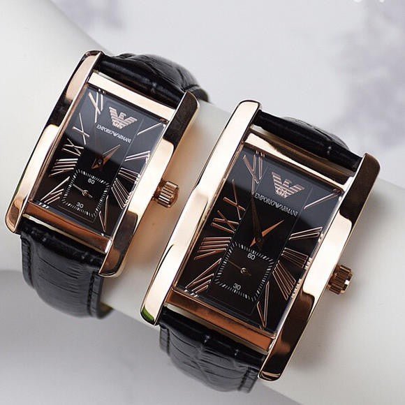 Emporio Armani Classic Black & Rose Gold Dial Black Leather Strap Watch For Men - AR0168 Watches Emporio Armani   